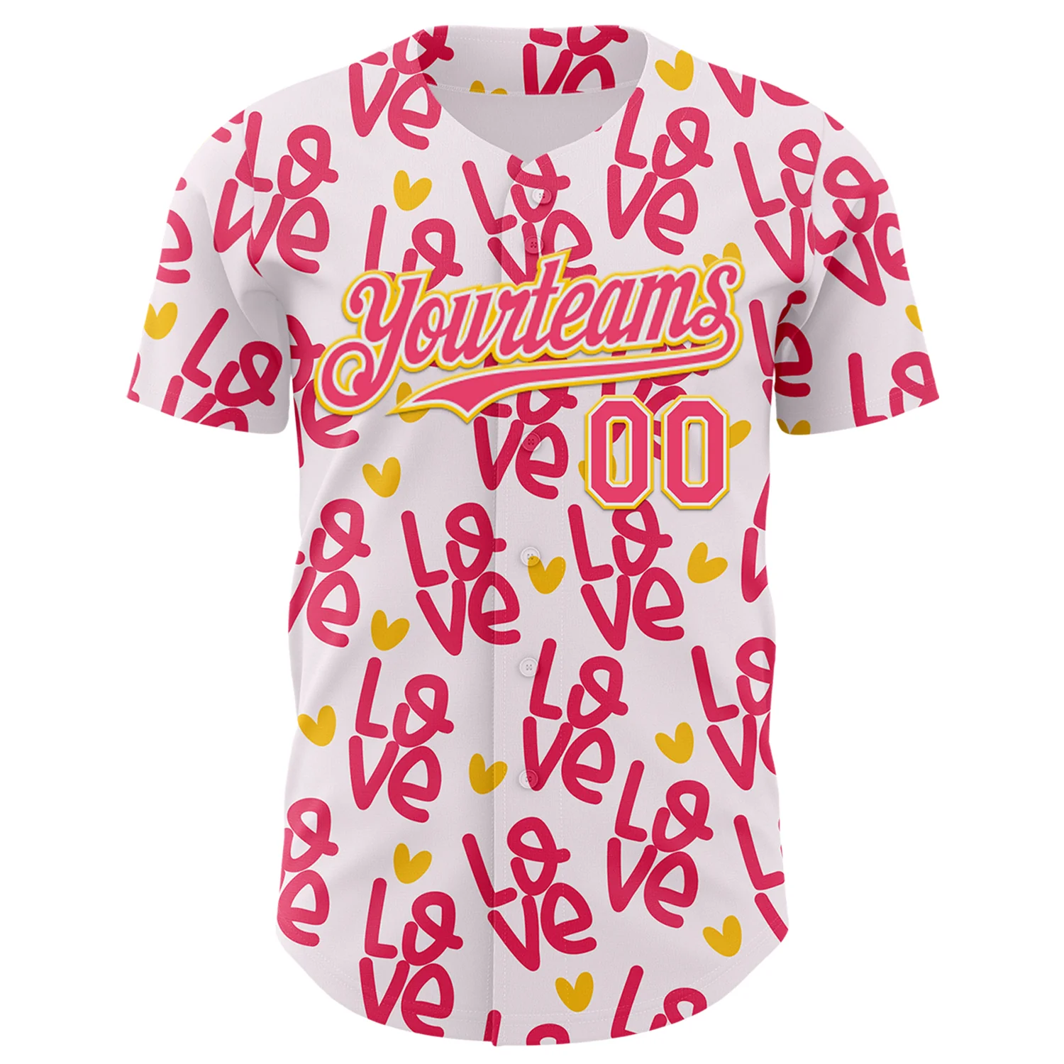 Custom Light Pink Neon Pink Yellow-White Valentine's Day Love Heart Authentic Baseball Jersey - Image 2