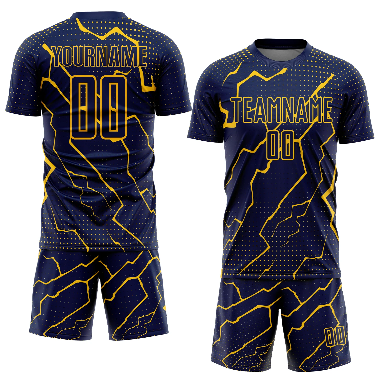 Custom Navy Yellow Lightning Sublimation Soccer Uniform Jersey - Image 2