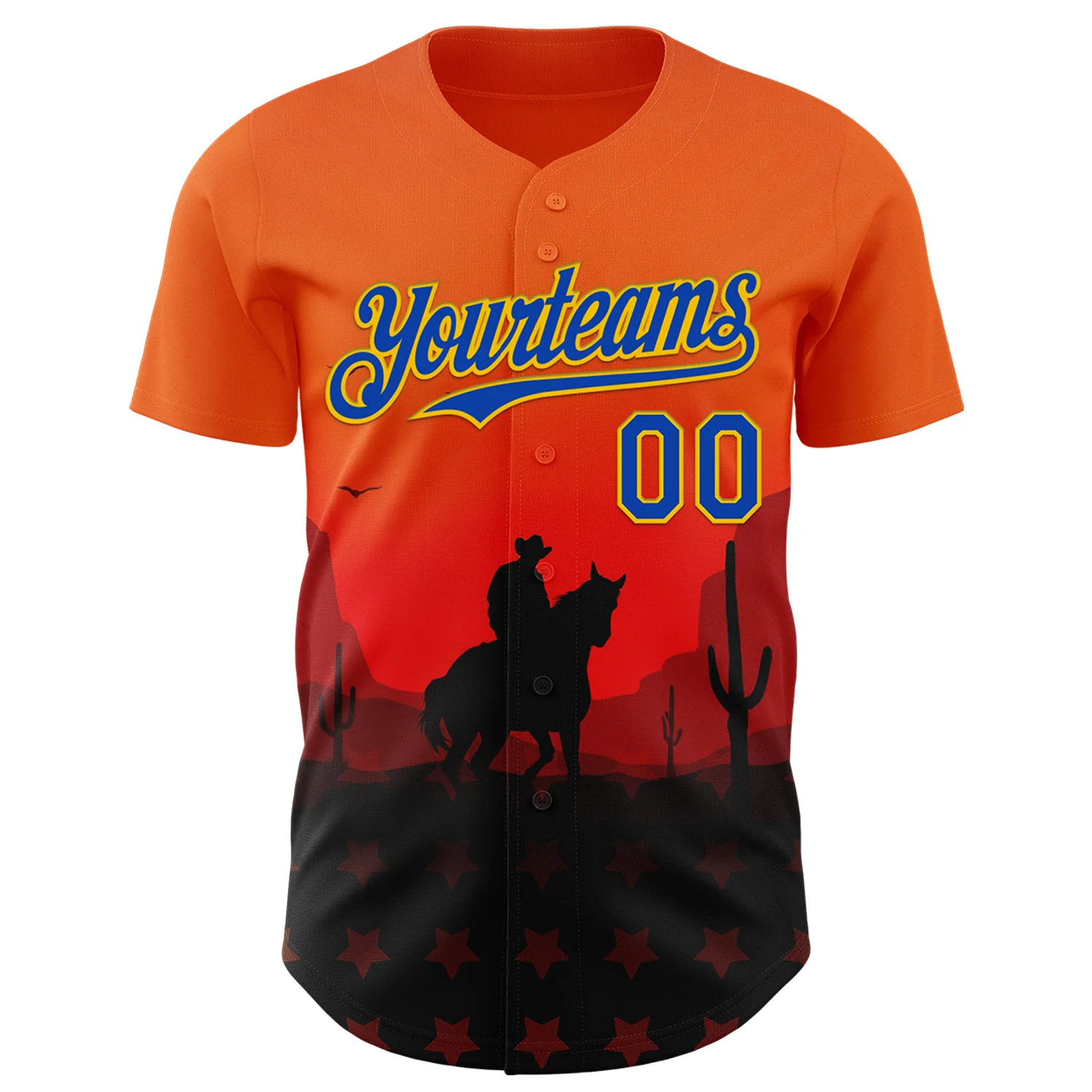 Custom Orange Thunder Blue-Yellow Texas Cowboy City Edition Authentic Baseball Jersey - Image 2