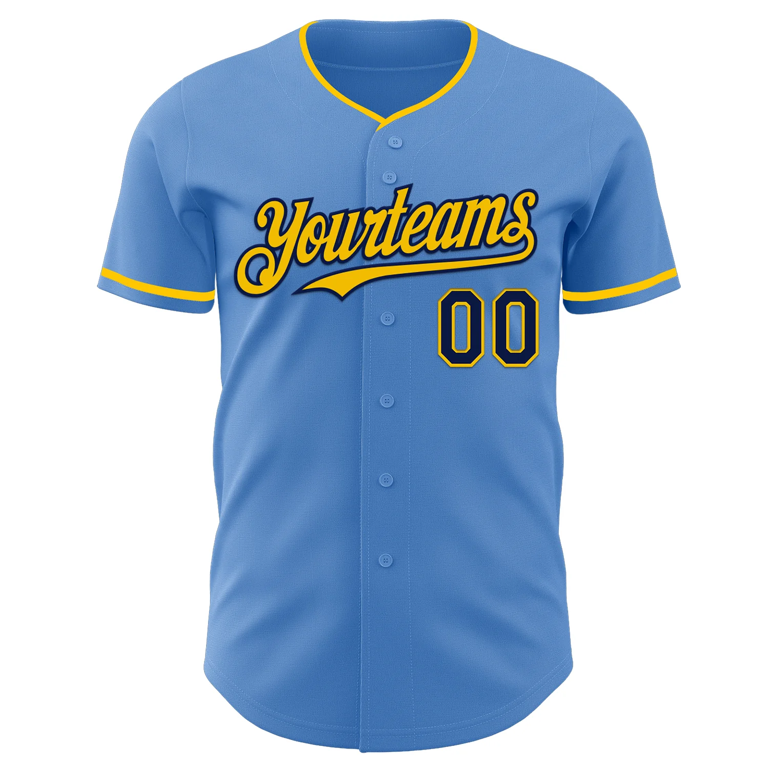 Custom Powder Blue Navy-Yellow Authentic Baseball Jersey - Image 2