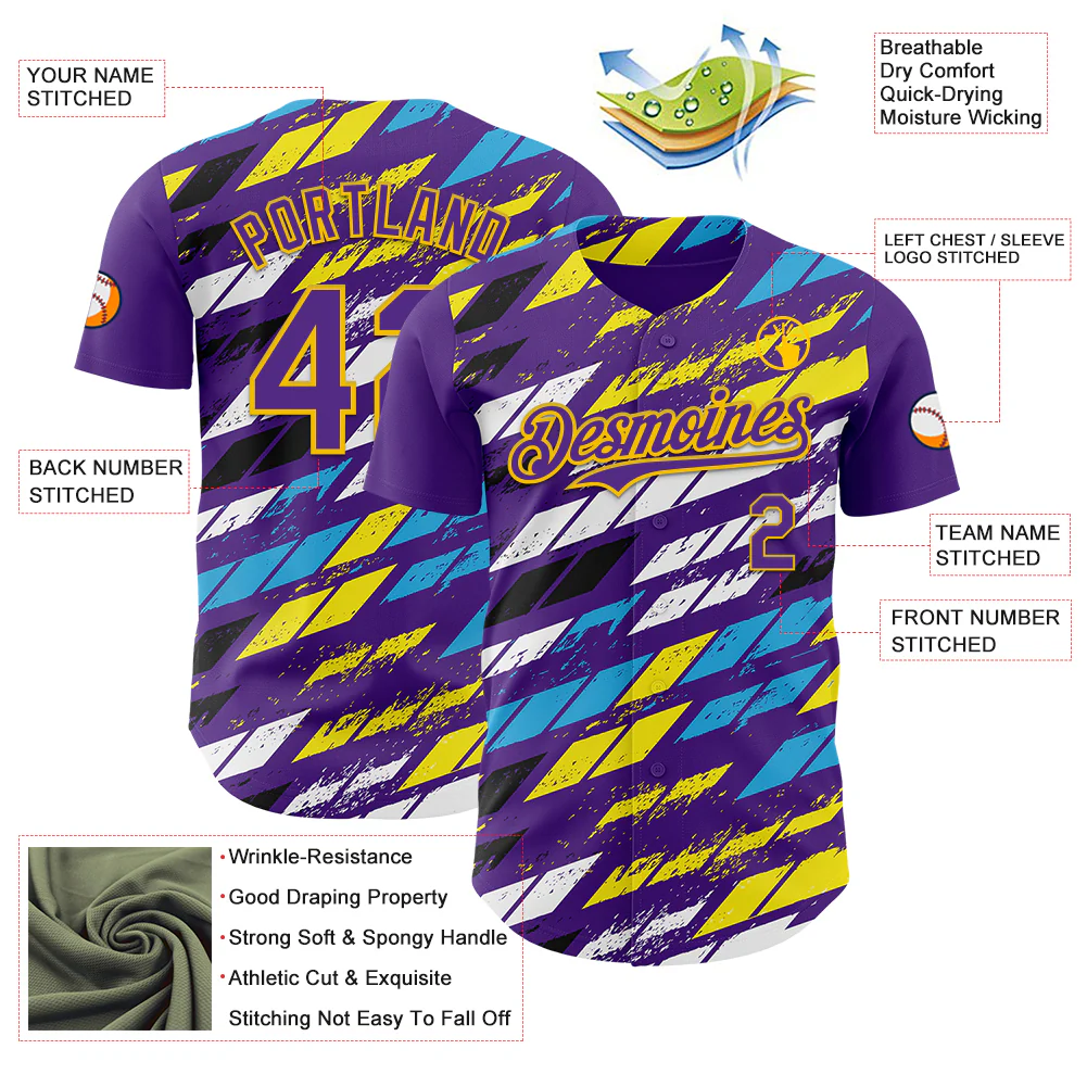 Custom Purple Yellow-Blue Car Racing Formula Auto Motorsport Authentic Baseball Jersey - Image 3