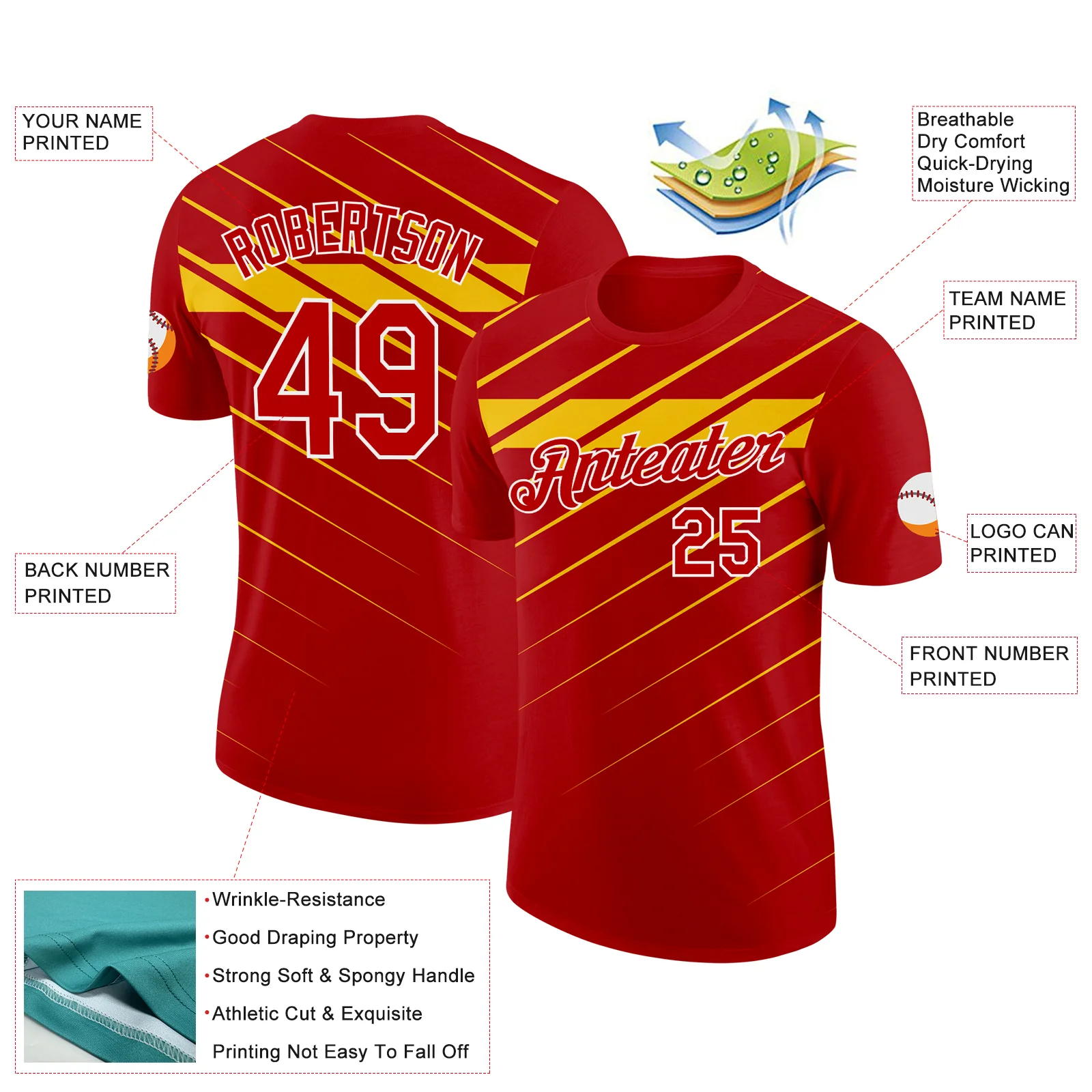 Custom Red Yellow-White 3D Esports Performance T-Shirt - Image 2