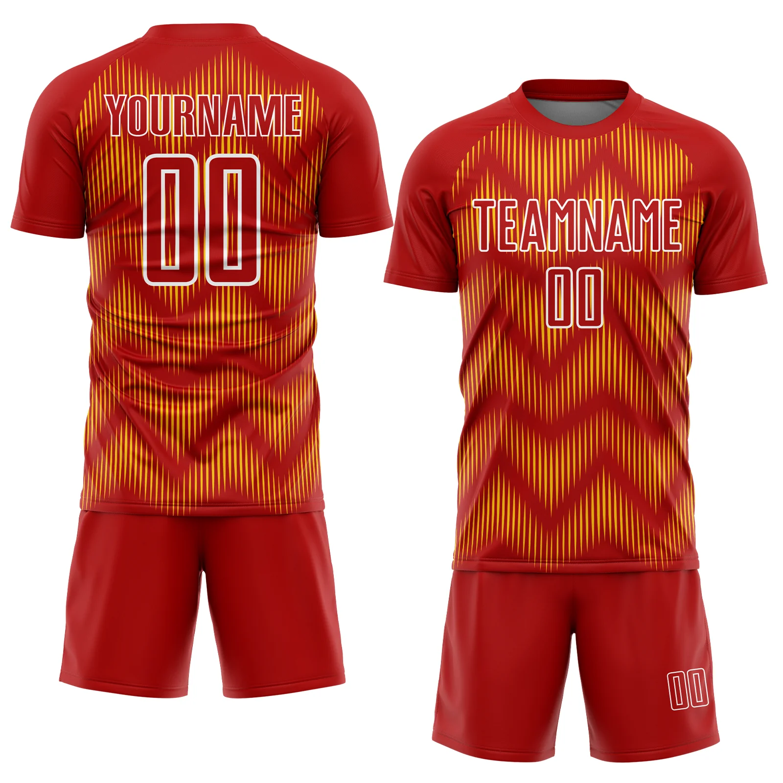 Custom Red Yellow-White Line Sublimation Soccer Uniform Jersey - Image 2