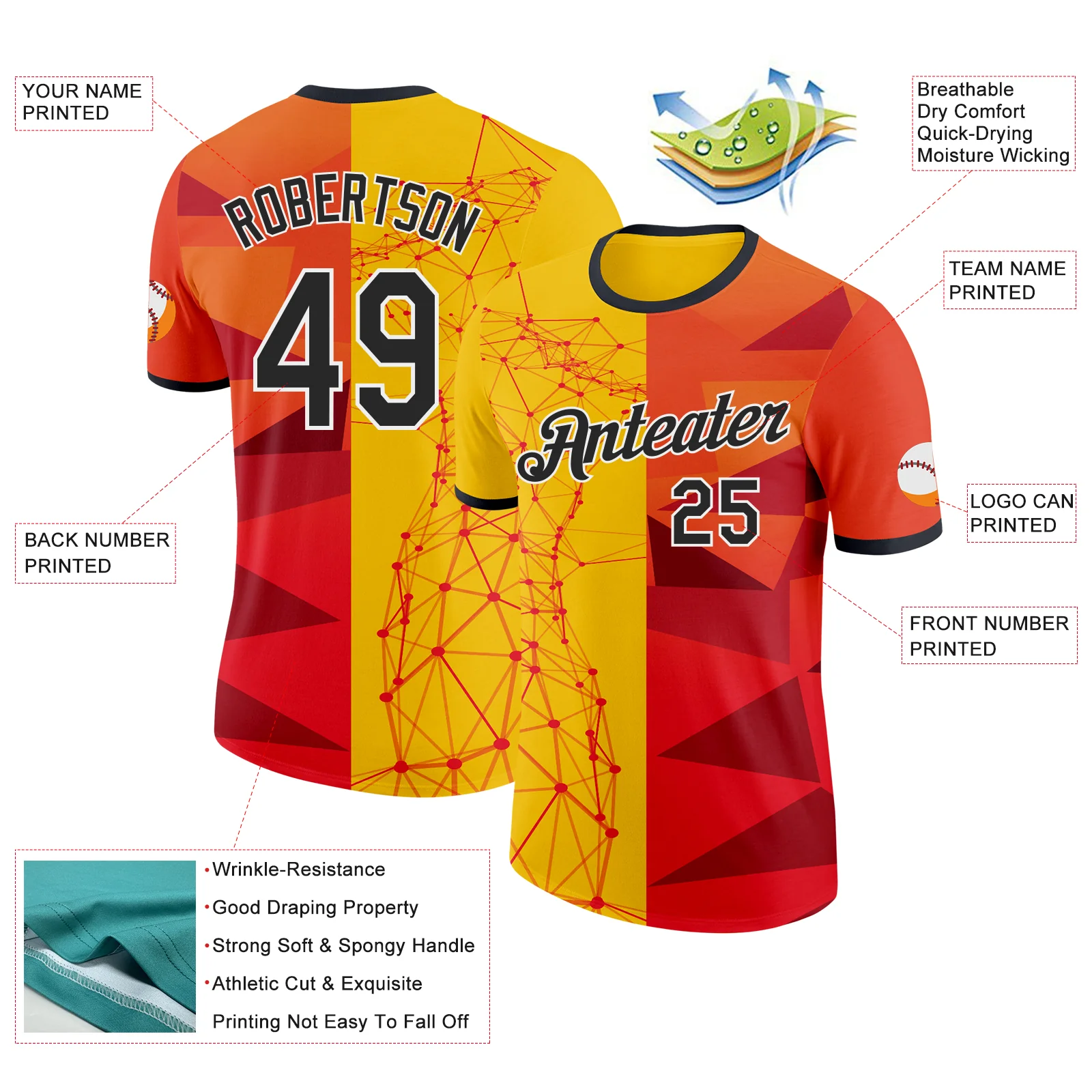 Custom Red Black Yellow-White Turkey Soccer Jersey Performance T-Shirt - Image 2