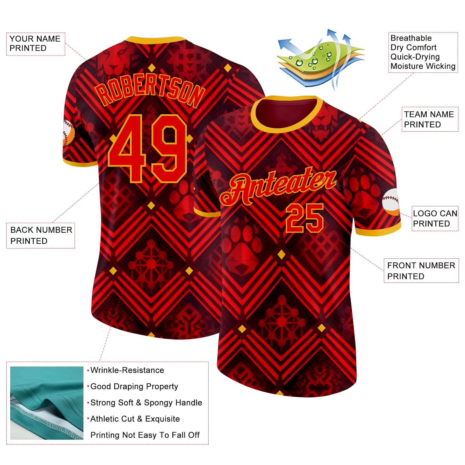 Custom Red Yellow-Black Belgium Soccer Jersey Performance T-Shirt - Image 2