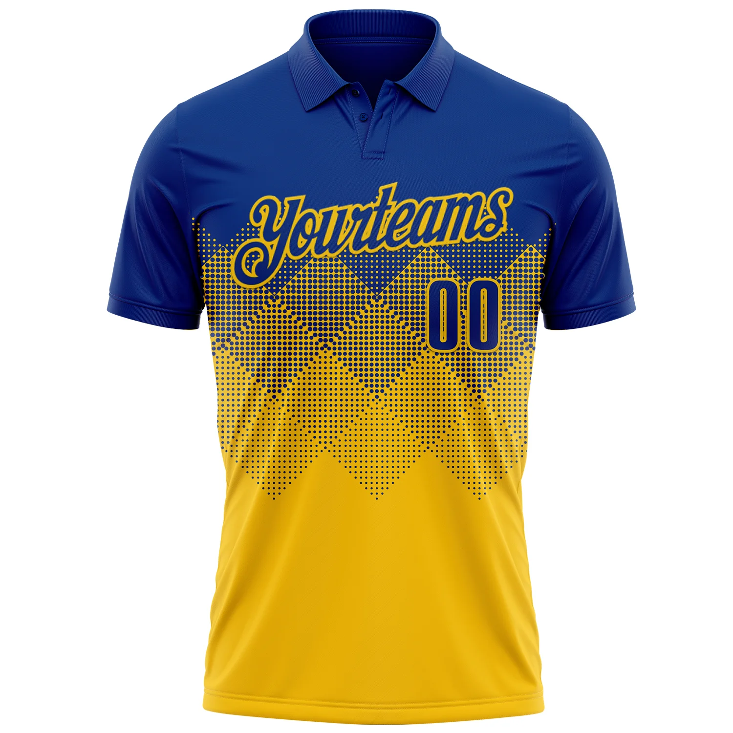 Custom Royal Yellow 3D Gradient Square Shape Performance Polo Shirt - Image 2