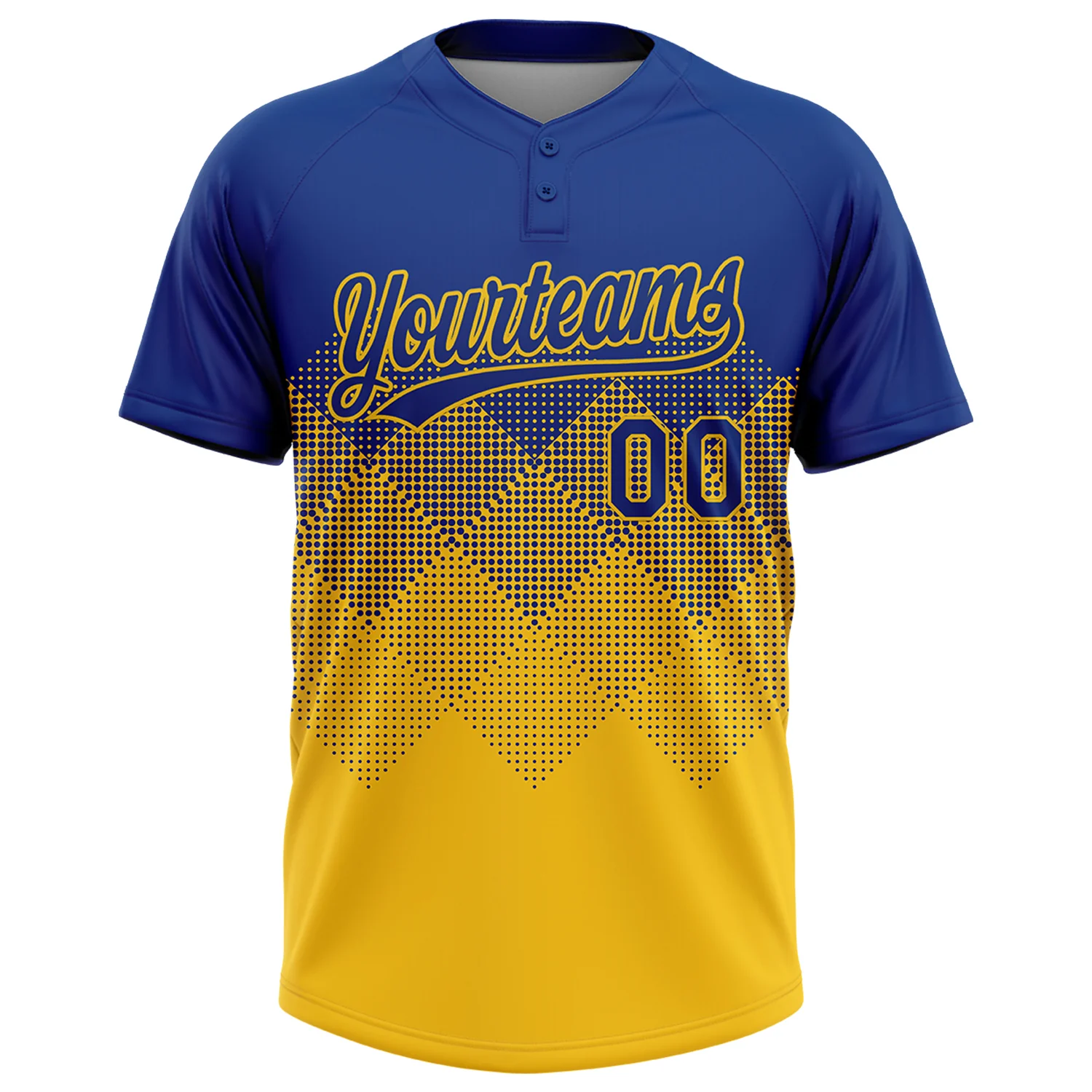 Custom Royal Yellow 3D Gradient Square Shape Two-Button Unisex Softball Jersey - Image 2