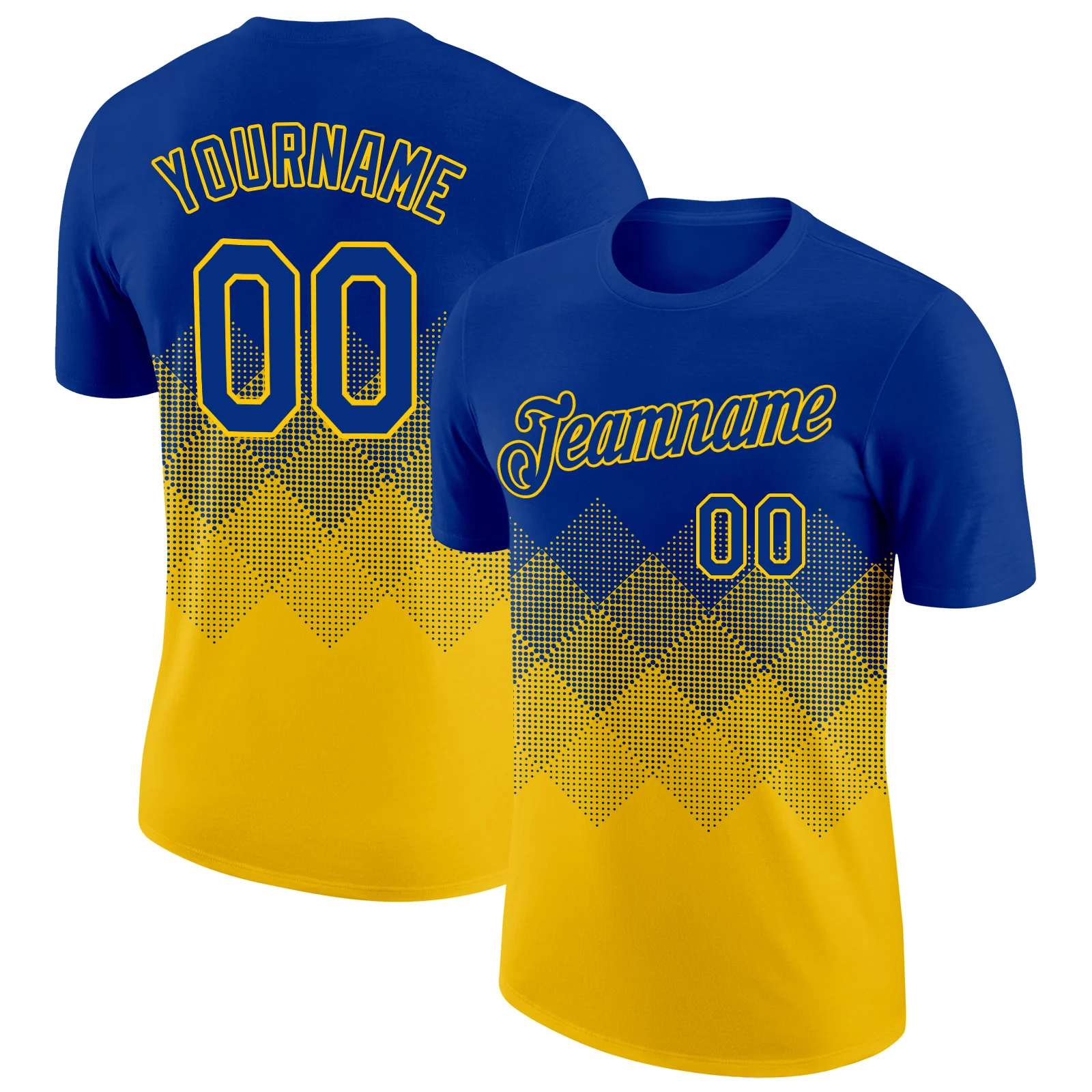 Custom Royal Yellow 3D Pattern Design Gradient Square Shapes Performance T-Shirt