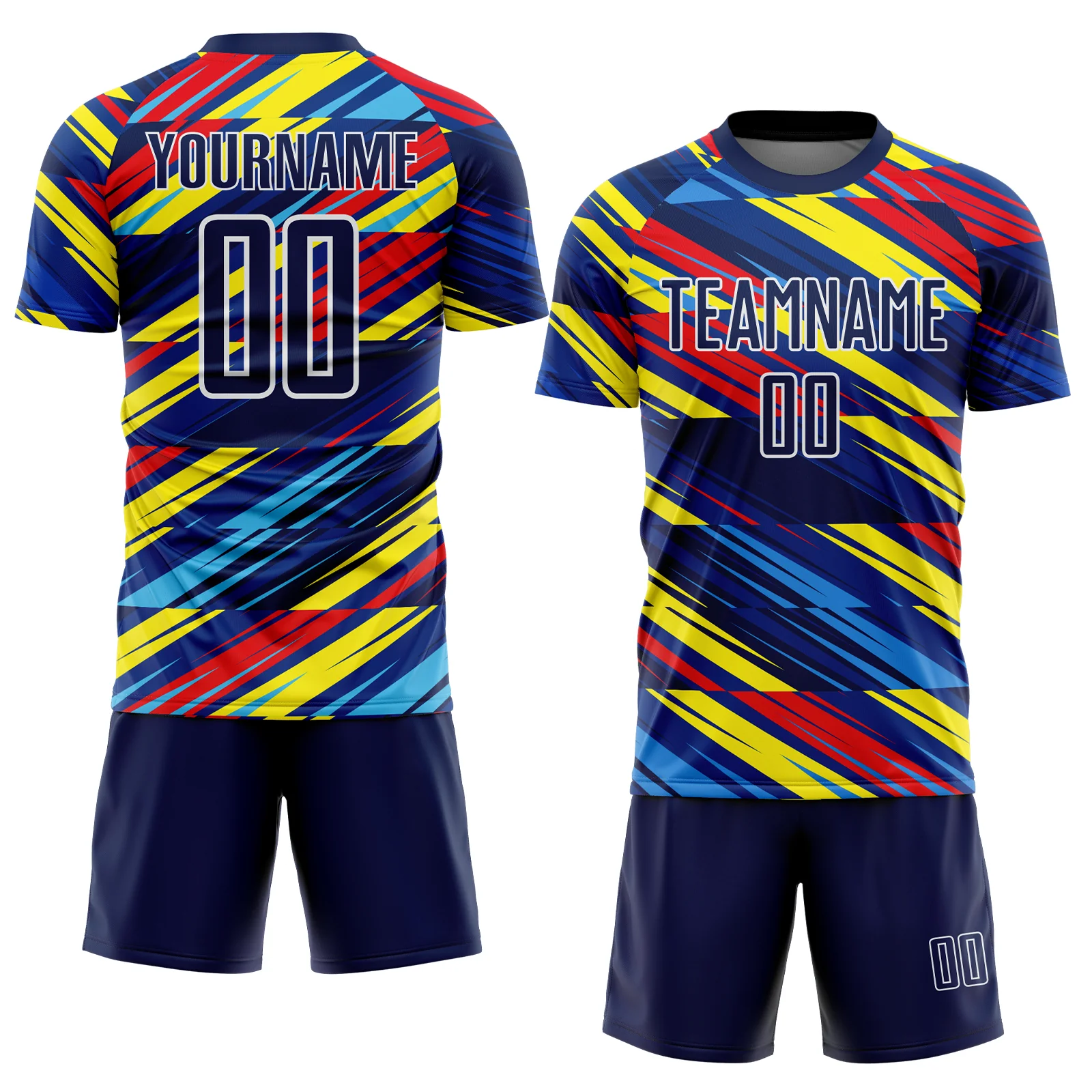 Custom Royal Navy Yellow Blue-Red Colombia Diagonal Stripes Sublimation Soccer Uniform Jersey - Image 2