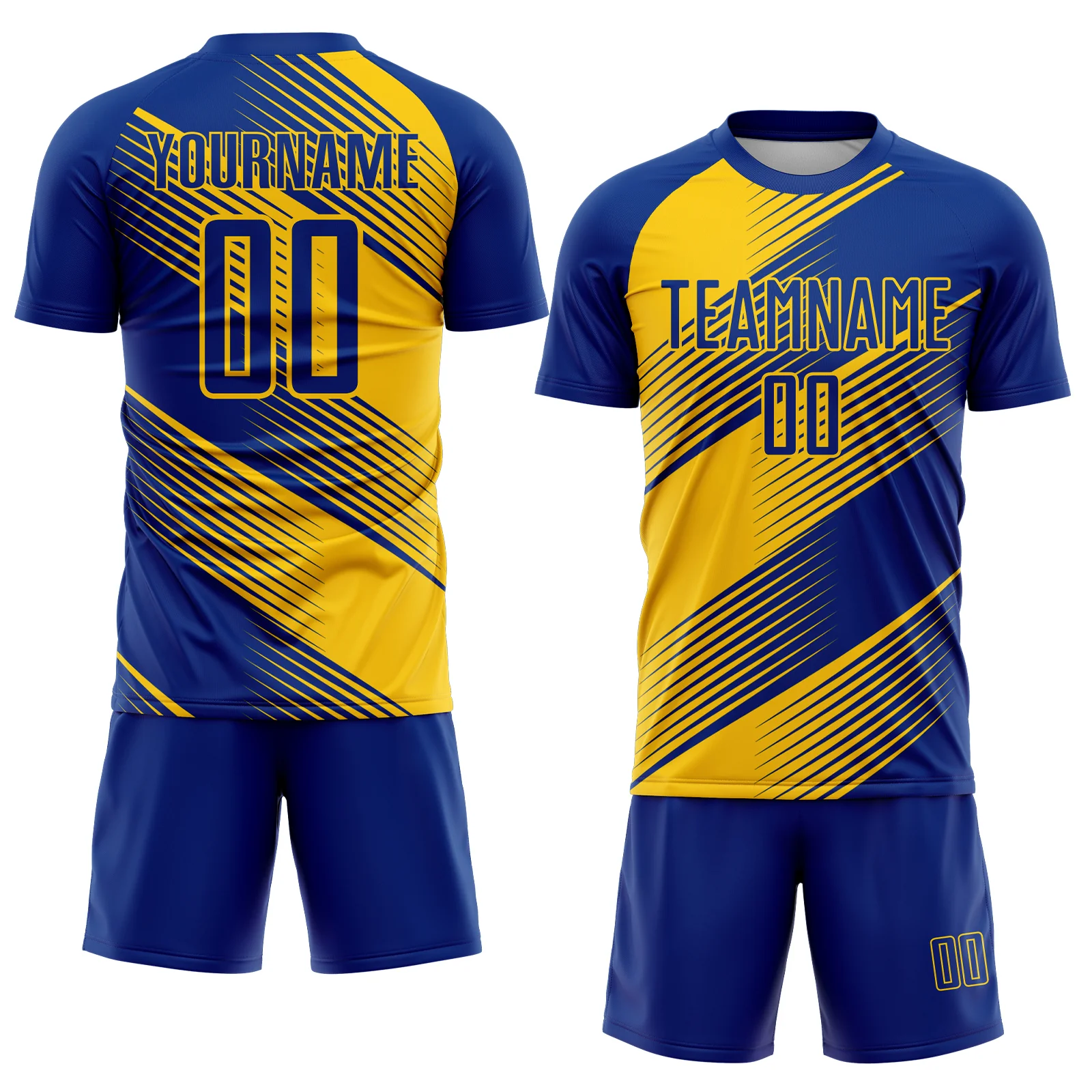 Custom Royal Yellow Line Sublimation Soccer Uniform Jersey - Image 2