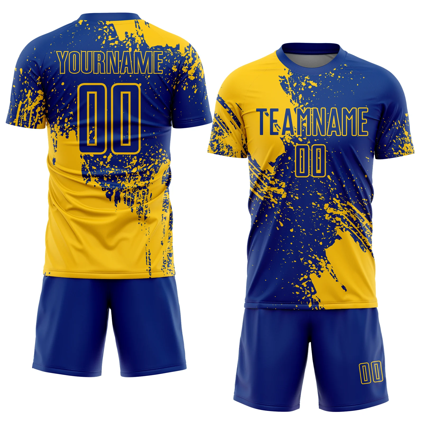 Custom Royal Yellow Abstract Brush Stroke Sports Sublimation Soccer Uniform Jersey - Image 2