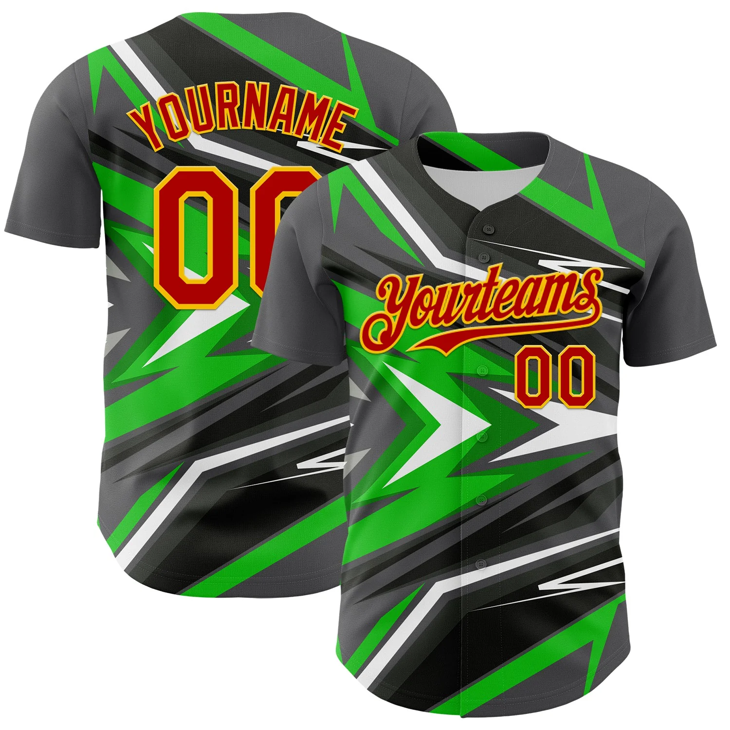 Custom Steel Gray Red Yellow Green-White Car Racing Formula Auto Motorsport Authentic Baseball Jersey