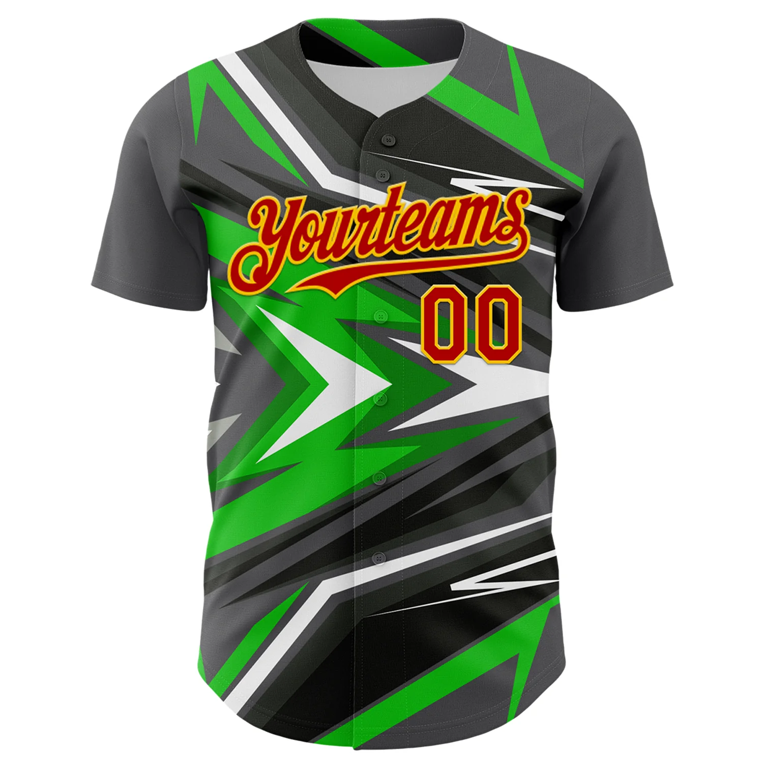 Custom Steel Gray Red Yellow Green-White Car Racing Formula Auto Motorsport Authentic Baseball Jersey - Image 2