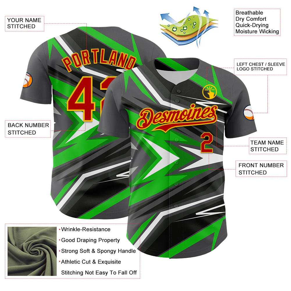 Custom Steel Gray Red Yellow Green-White Car Racing Formula Auto Motorsport Authentic Baseball Jersey - Image 3