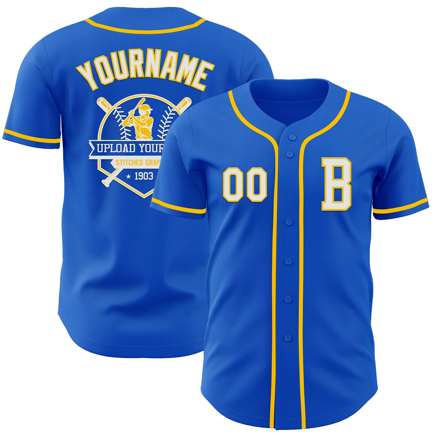Custom Thunder Blue White-Yellow Authentic Baseball Jersey - Image 5