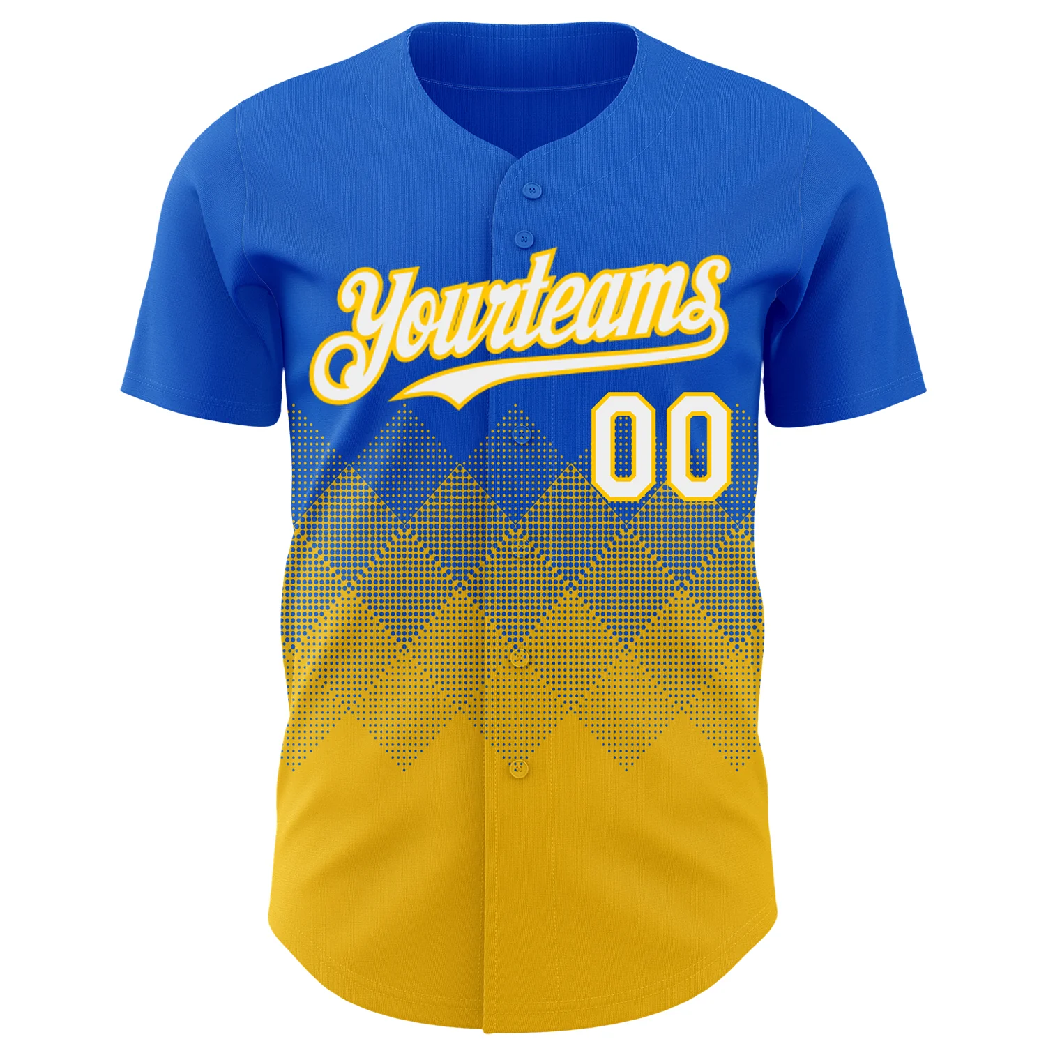 Custom Thunder Blue White-Yellow 3D Gradient Square Shape Authentic Baseball Jersey - Image 2