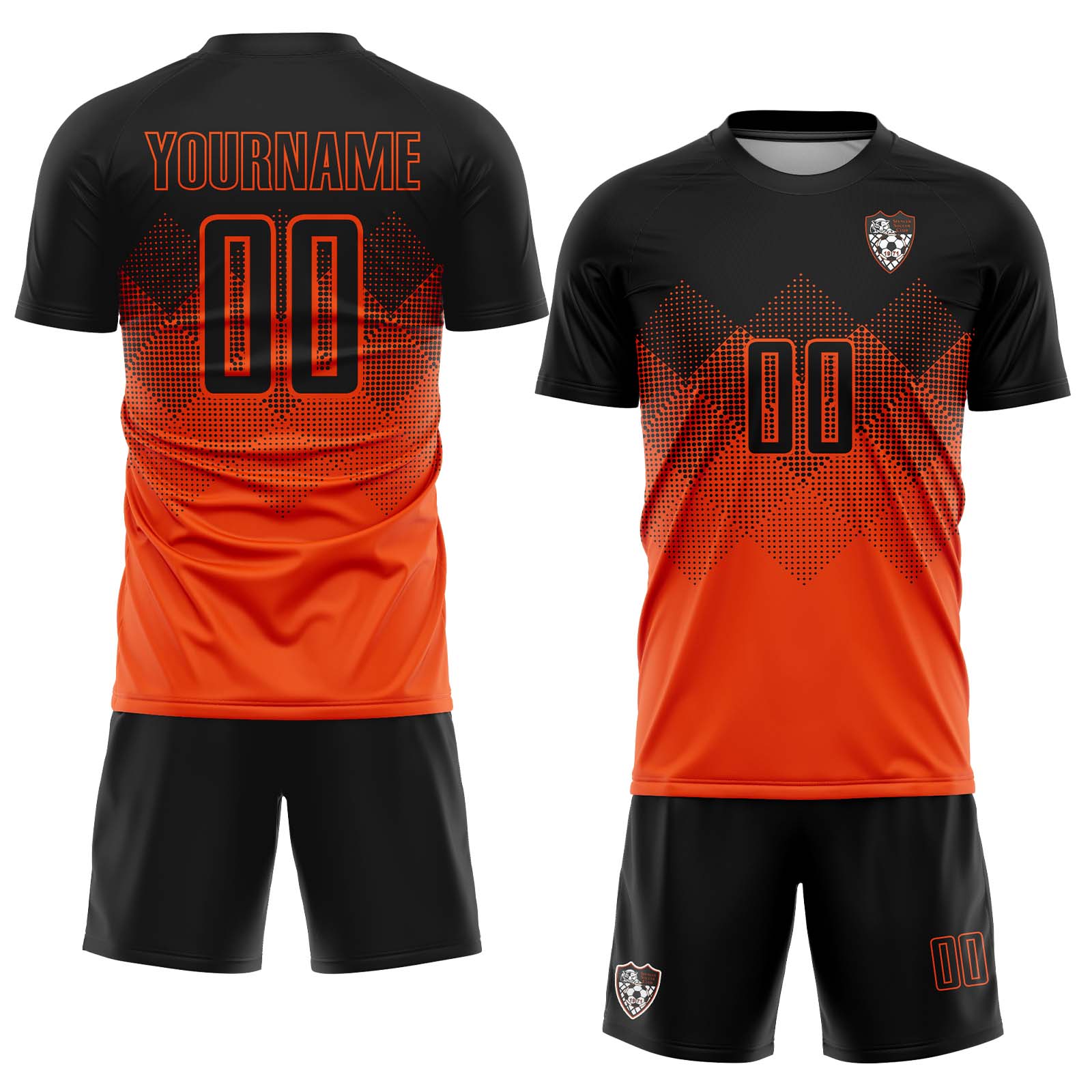 Custom Orange Black Gradient Square Shape Sublimation Spencer Soccer Club Uniform Jersey - Image 2